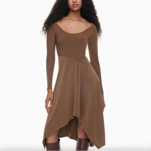 Aritzia Wilfred Cloud Midi Dress Stretch Jersey Brown Size Small